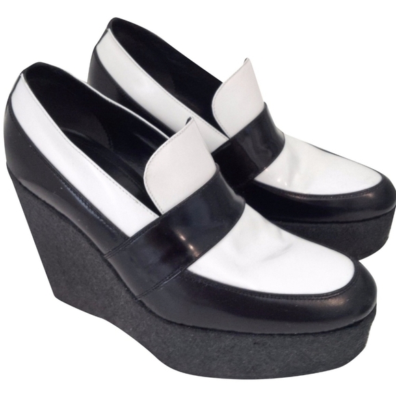 Céline Wedge Loafers Black White Colorblock Size 38.5 , 8.5 US - Picture 1 of 14